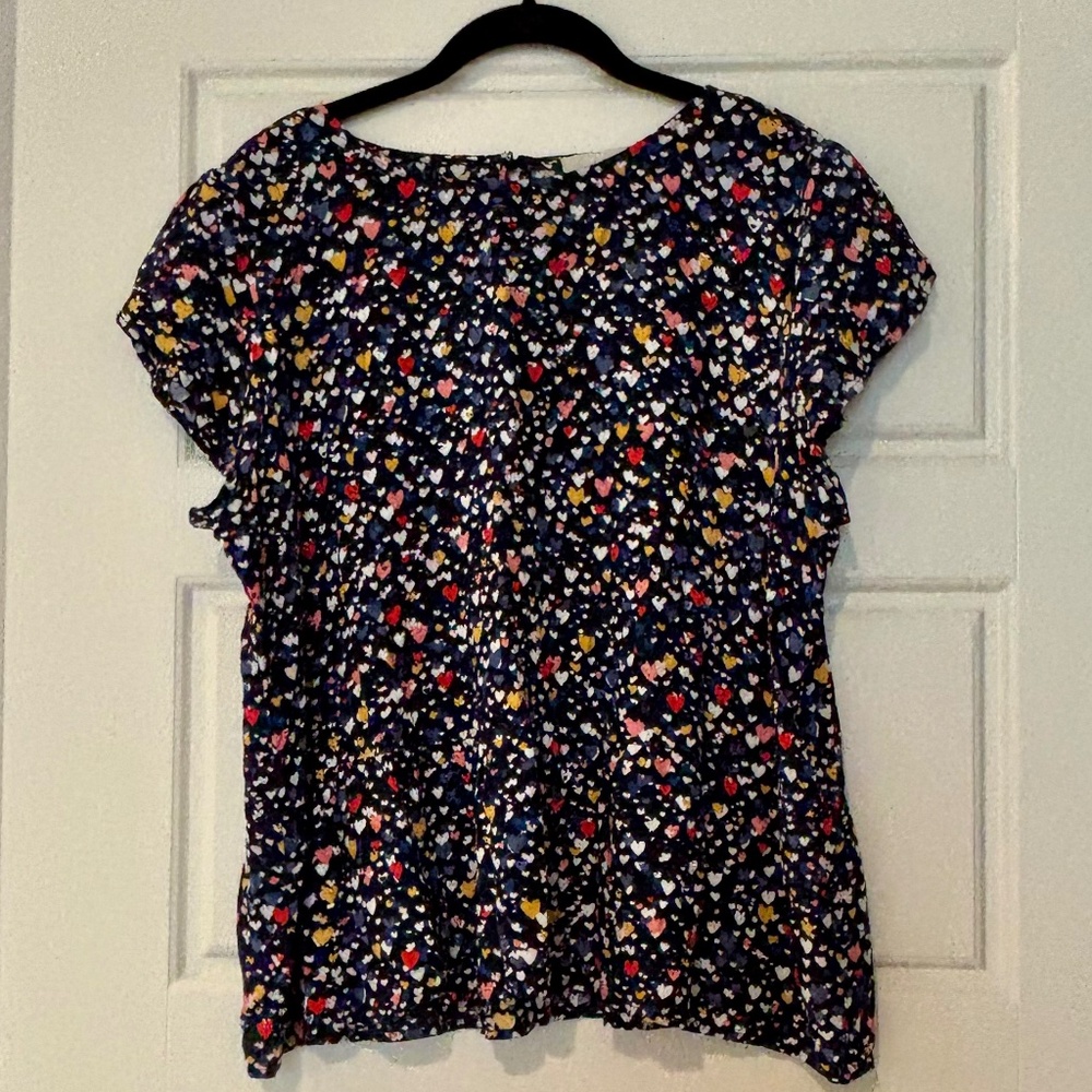 LOFT Heart Tulip Sleeve Peplum Top in Forever Navy Size L
